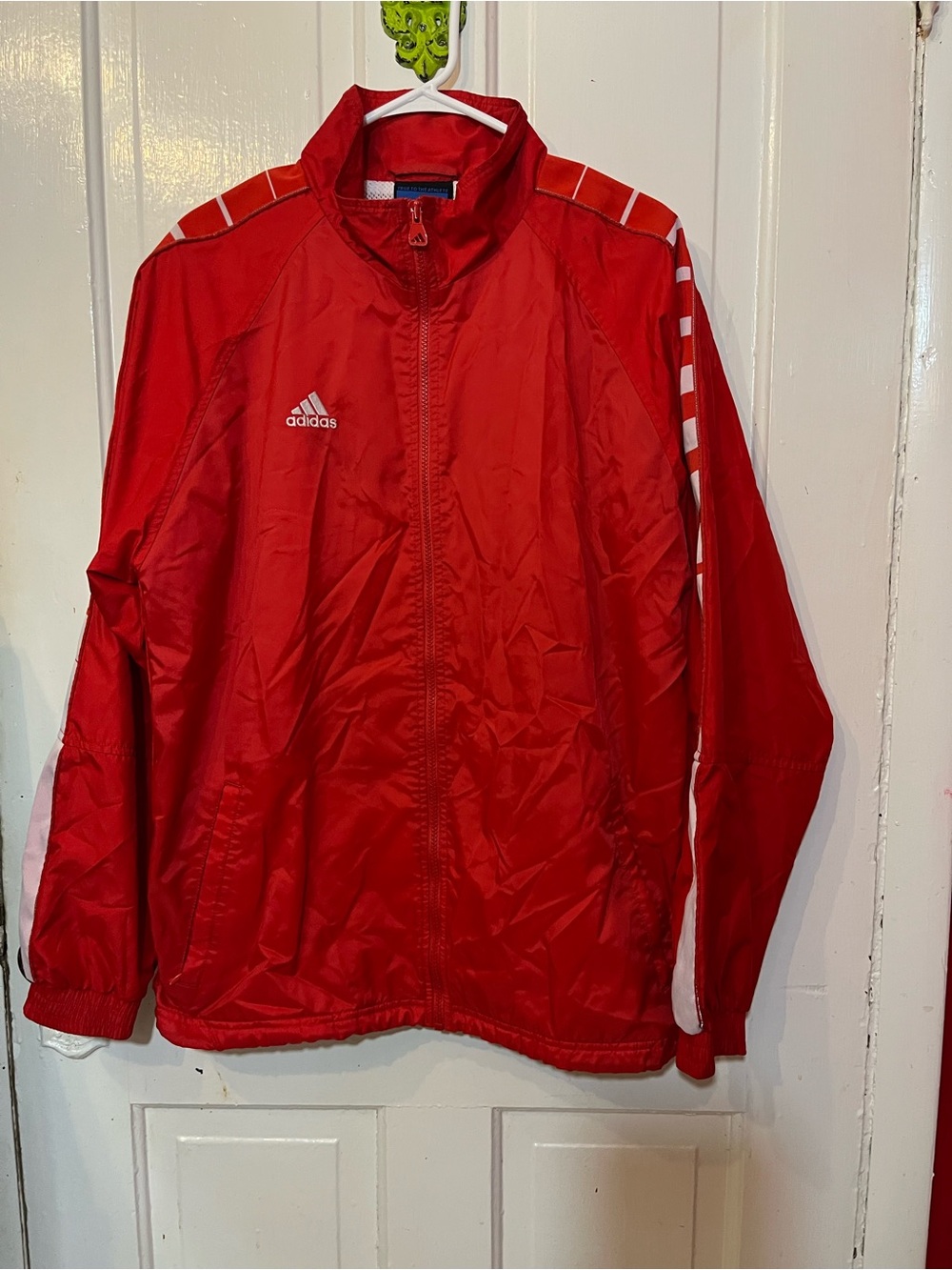 adidas Men’s Red Windbreaker Jacket with White Stripes
